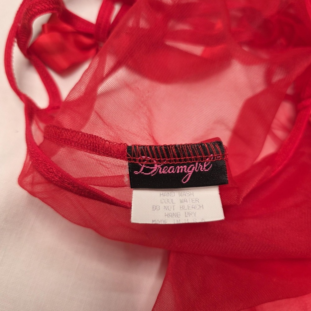 Vtg Dreamgirl Lingerie Babydoll Gown Queen O/S Red Sheer Mesh Bow Strappy Plus - Picture 6 of 11